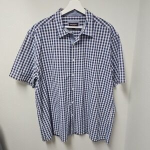 Johnston & Murphy Seersucker Shirt Men's XXL Short Sleeve Button Up Blue/White